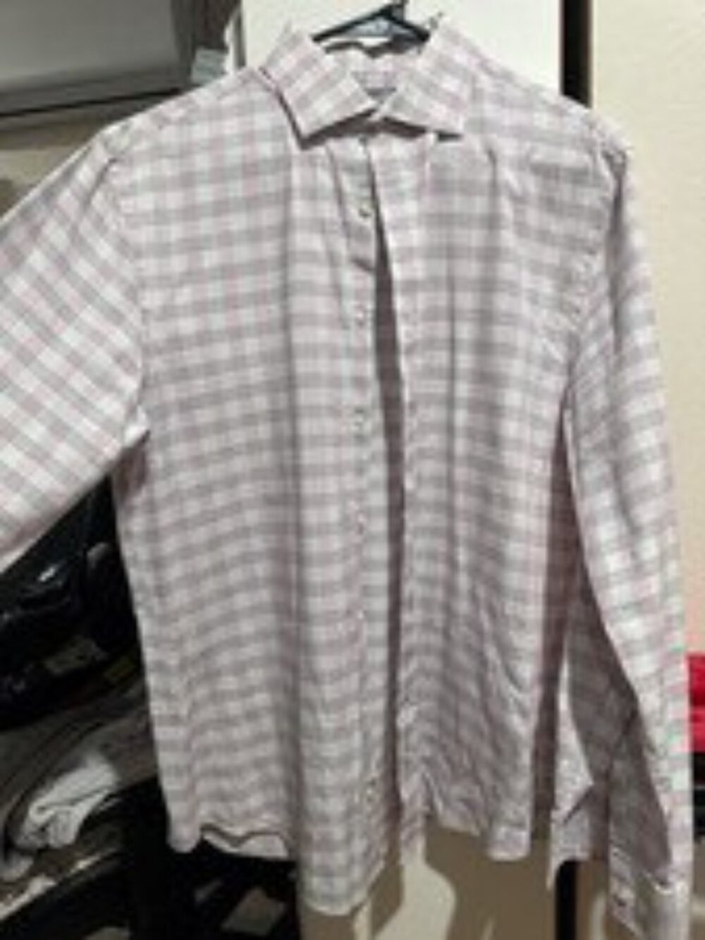 Michael Kors Men's Pink White Check Button-Up Dress Shirt